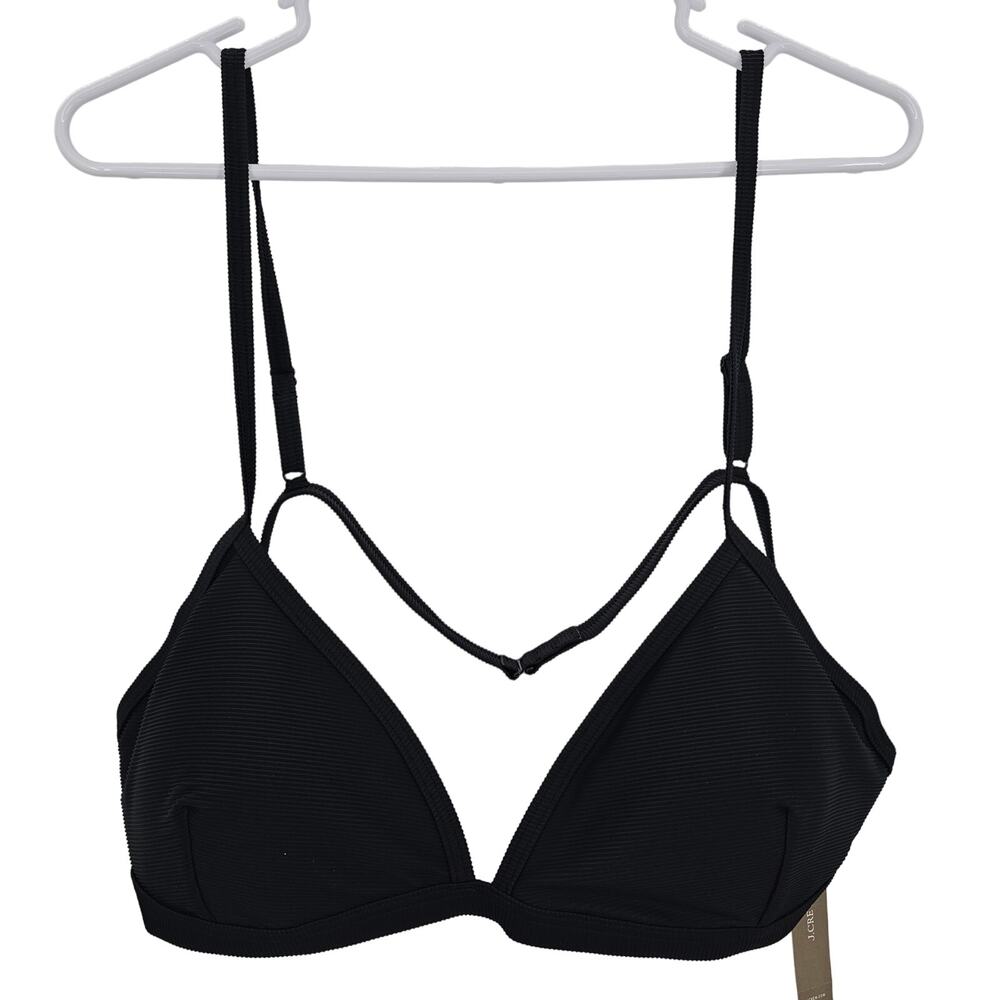 J. Crew Womans size 3X Ribbed Triangle Bikini Top in Black Adjustable Straps NEW